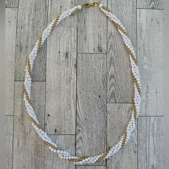 Napier White & Gold Tone Beaded Necklace - Picture 1 of 5